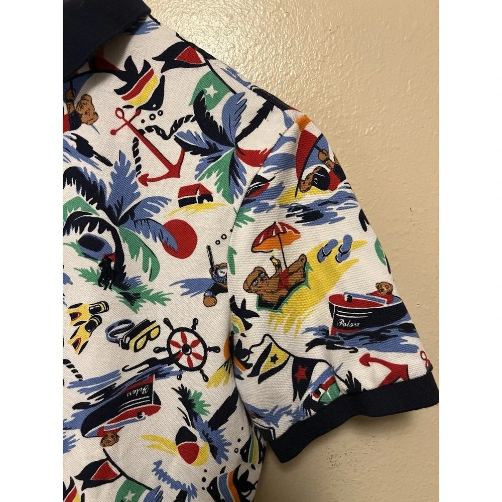 Polo Ralph Lauren Bear Classic Fit Beach Nautical Multi Color Polo Shirt Men's S